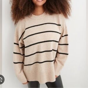 Aerie womens XXL stripes oversized knit sweater preppy academia fisherman boho